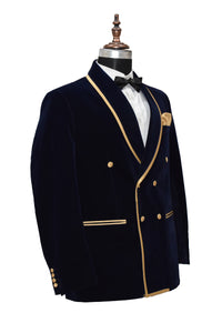 Men Navy Blue Smoking Jacket Dinner Wedding Coats - TrendsfashionIN