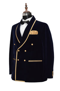 Men Navy Blue Smoking Jacket Dinner Wedding Coats - TrendsfashionIN