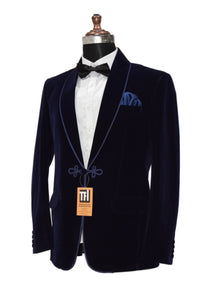 Man Navy Blue Smoking Jacket Dinner Party Wear Coat