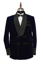 Load image into Gallery viewer, Men Navy Blue Smoking Jacket Dinner Party Wear Blazer - TrendsfashionIN
