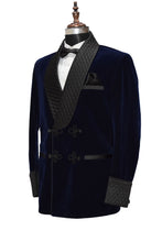 Load image into Gallery viewer, Men Navy Blue Smoking Jacket Dinner Party Wear Blazer - TrendsfashionIN
