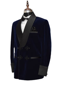 Men Navy Blue Smoking Jacket Dinner Party Wear Blazer - TrendsfashionIN