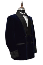 Load image into Gallery viewer, Men Navy Blue Smoking Jacket Dinner Party Wear Blazer - TrendsfashionIN
