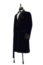 Load image into Gallery viewer, Men Navy Blue Smoking Jacket Party Wear Long Coat - TrendsfashionIN
