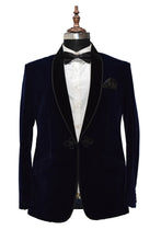 Load image into Gallery viewer, Men Navy Blue Smoking Jacket Dinner Party Wear Coats - TrendsfashionIN

