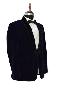 Men Navy Blue Smoking Jacket Dinner Party Wear Coats - TrendsfashionIN