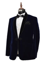Load image into Gallery viewer, Men Navy Blue Smoking Jacket Dinner Party Wear Coats - TrendsfashionIN
