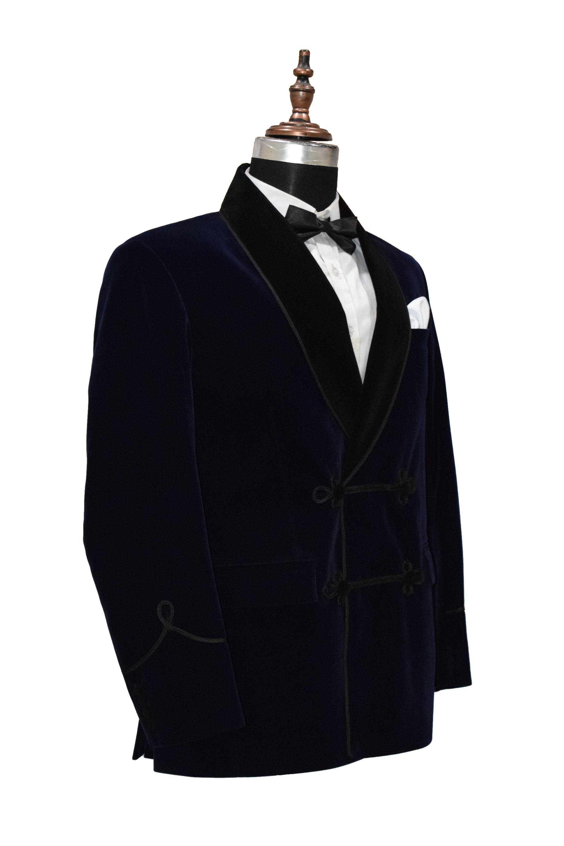 Men Navy Blue Smoking Jacket Dinner Party Wear Coat - TrendsfashionIN