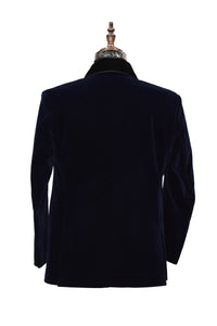 Men Navy Blue Smoking Jacket Dinner Party Wear Coat - TrendsfashionIN