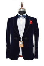 Load image into Gallery viewer, Man Navy Blue Smoking Jacket Dinner Party Wear Coat
