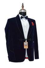 Load image into Gallery viewer, Man Navy Blue Smoking Jacket Dinner Party Wear Coat
