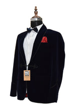 Load image into Gallery viewer, Man Navy Blue Smoking Jacket Dinner Party Wear Coat
