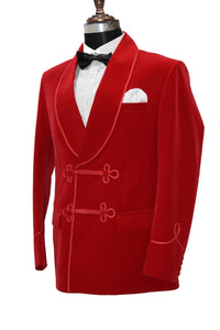 Men Red Smoking Jacket Dinner Party Wear Coat - TrendsfashionIN