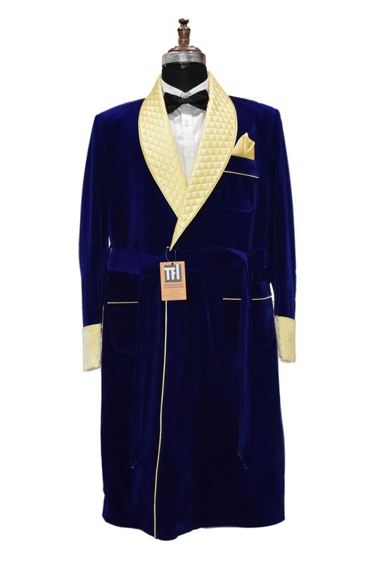 Men Royal Blue Smoking Jacket Designer Party Wear Long Coat - TrendsfashionIN