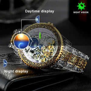 Forsining Automatic Tourbillon Watch for Men Mechanical Skeleton Mens Watches Top Brand Luxury Engraved Vintage Moon Phase Steel
