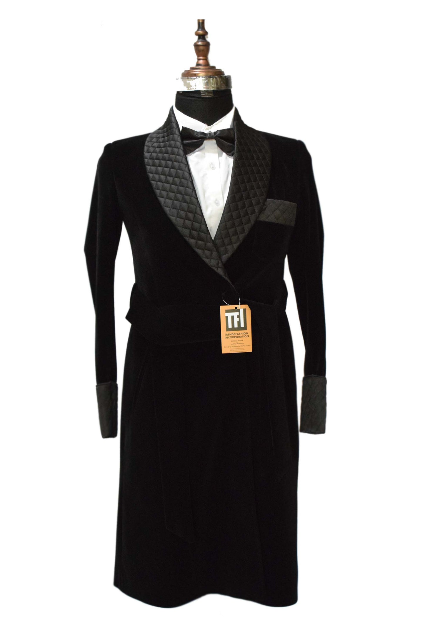 Women Black Smoking Gown Designer Party Wear Long Coat - TrendsfashionIN