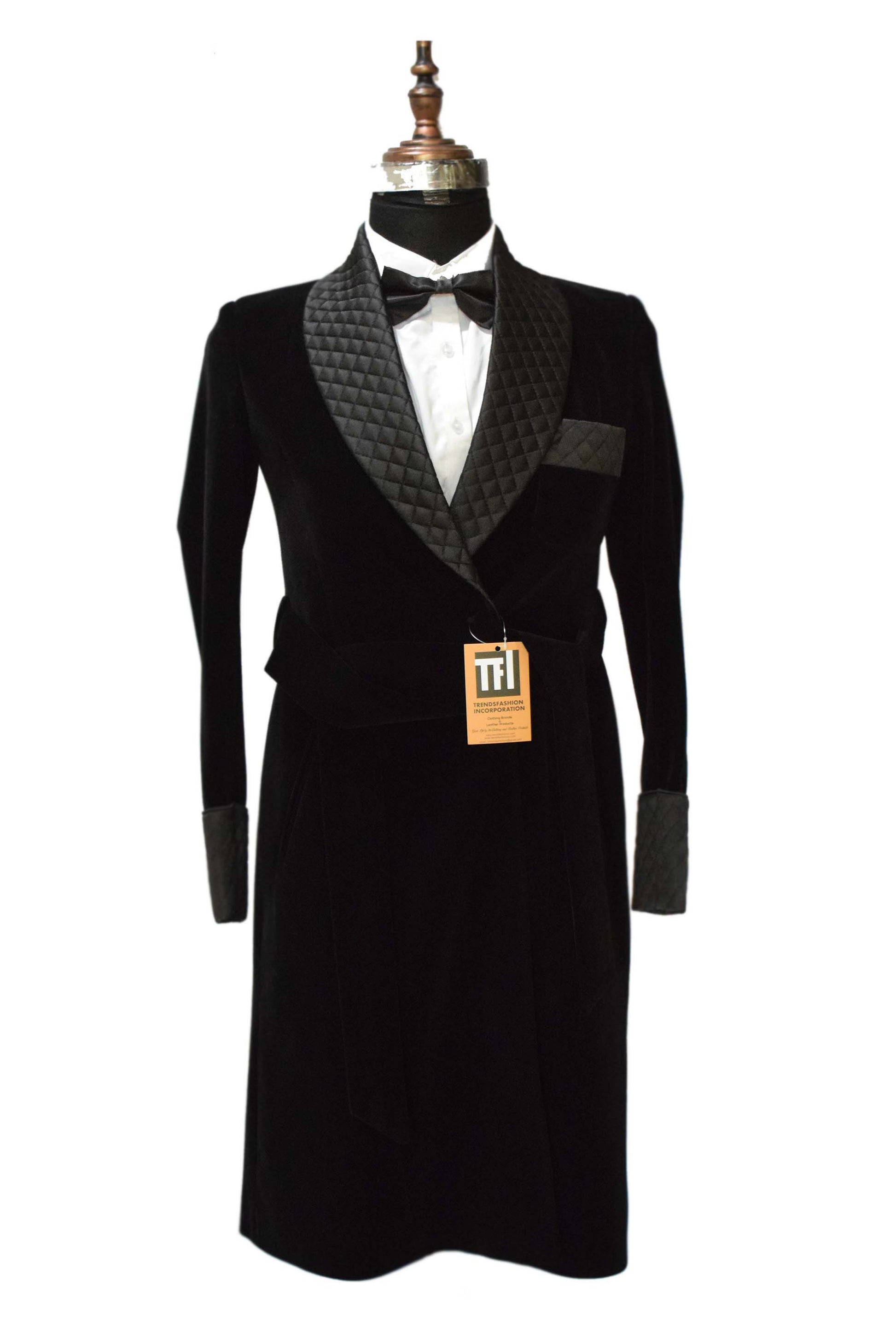 Women Black Smoking Gown Designer Party Wear Long Coat - TrendsfashionIN
