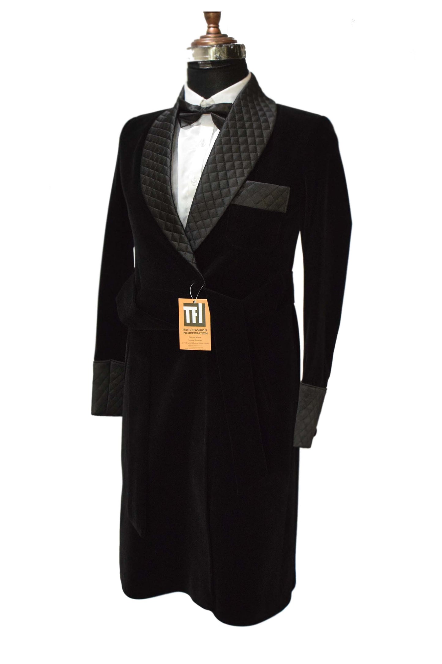 Women Black Smoking Gown Designer Party Wear Long Coat - TrendsfashionIN