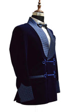 Load image into Gallery viewer, Men Navy Blue Smoking Jacket Dinner Party Wear Blazer - TrendsfashionIN
