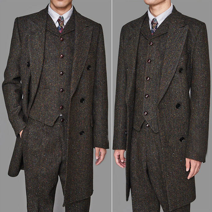 Men Vintage Long Vested Suits 3pcs Peaky Blinder - TrendsfashionIN