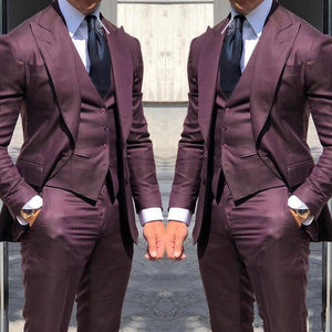 Men 3 Piece Wedding Groom Tuxedos Business Suit(Jacket+Pants+Vest) - TrendsfashionIN
