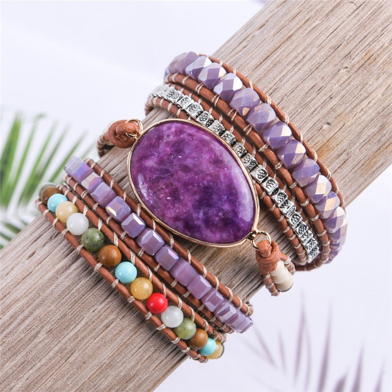 Natural Stone Leather Wrap Bracelet Jewelry - TrendsfashionIN