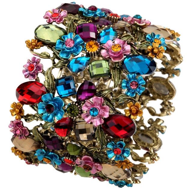 Flower Stretch Wide Bracelet Women Jewelry - TrendsfashionIN