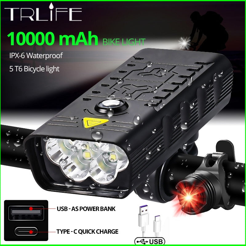 10000mAh Bike Light USB Rechargeable 3000 Lumens Bike Headlight - TrendsfashionIN