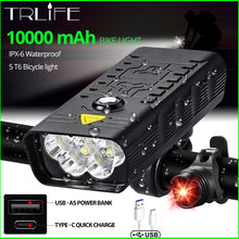 Load image into Gallery viewer, 10000mAh Bike Light USB Rechargeable 3000 Lumens Bike Headlight
