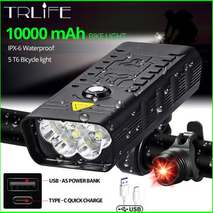 10000mAh Bike Light USB Rechargeable 3000 Lumens Bike Headlight