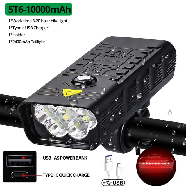 10000mAh Bike Light USB Rechargeable 3000 Lumens Bike Headlight - TrendsfashionIN
