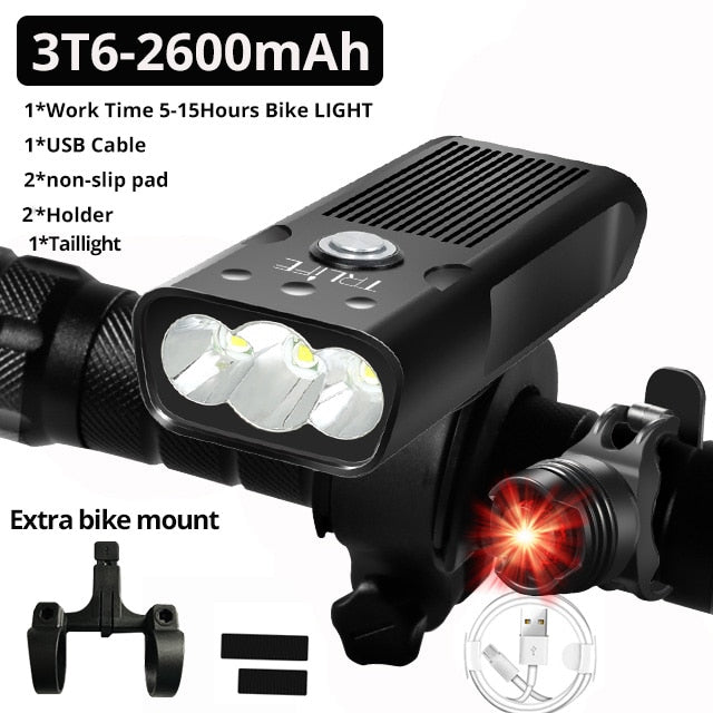10000mAh Bike Light USB Rechargeable 3000 Lumens Bike Headlight - TrendsfashionIN