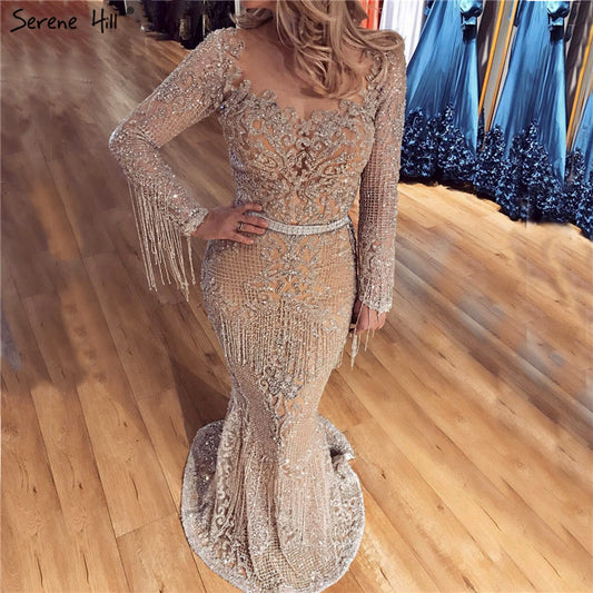 SERNE HILL Dubai Luxury Muslim Tassel Beading Long Evening Dresses Party Formal Gowns Plus Size - TrendsfashionIN