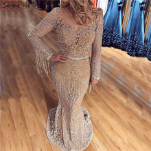 Load image into Gallery viewer, SERNE HILL Dubai Luxury Muslim Tassel Beading Long Evening Dresses Party Formal Gowns Plus Size
