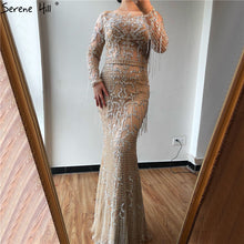 Load image into Gallery viewer, SERNE HILL Dubai Luxury Muslim Tassel Beading Long Evening Dresses Party Formal Gowns Plus Size
