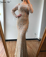 Load image into Gallery viewer, SERNE HILL Dubai Luxury Muslim Tassel Beading Long Evening Dresses Party Formal Gowns Plus Size

