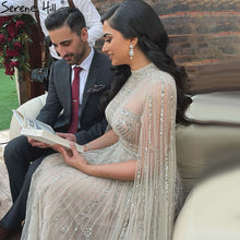 Load image into Gallery viewer, Serene Hill Grey Arabia Luxury Cape Sleeves Beading A-Line Evening Formal Dress Gowns
