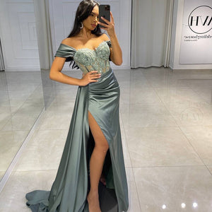 Sexy Prom Evening Dresses Long Off the Shoulder Party Dress High Split Cocktail Gown