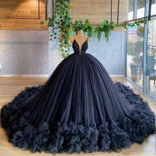 Load image into Gallery viewer, V Neck Tulle Ruffles Party Evening Dresses 2022 Purple Navy Blue Formal Prom Dress Gown Women

