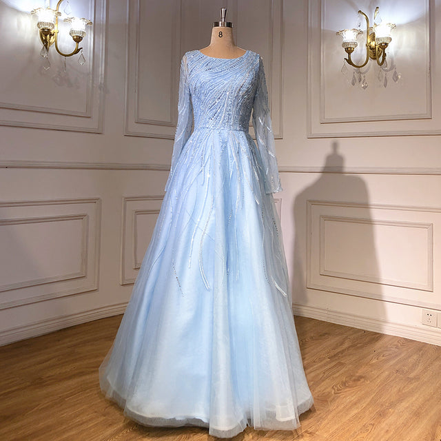 Serene Hill Turquoise Luxury Ankle Length Evening Dresses Gown For Woman