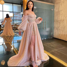 Load image into Gallery viewer, Pink Wedding Dresses Puff Long Sleeve Bride Dress Split Side Wedding Gowns
